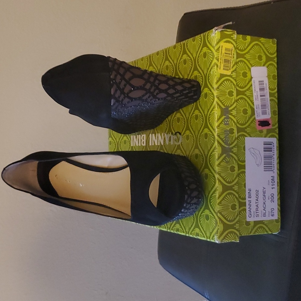 Black and gold jeweled wedge heel